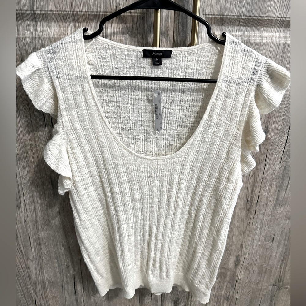 NWT J.Crew ruffle sleeve scoop neck sweater - cream.  Size Medium